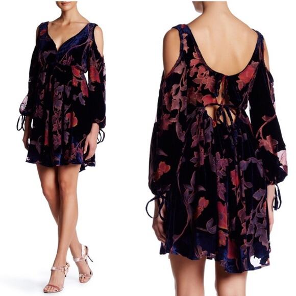 Anama Velvet Burnout Babydoll Dress Small Mini Floral Whimsygoth Dark Romantic - Picture 1 of 16